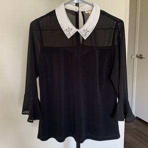Jeweled Collared Sheer Blouse